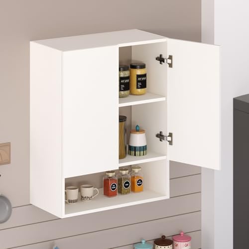 Image of BLUEWUD Opryt with Shelf Kitchen Cabinet Rack, Wall Mounted Storage Crockery Cabinet Unit for Kitchen Utensils, Jars, Spices, Space Saving Modular Cupboard for Home & Kitchen DIY (White)