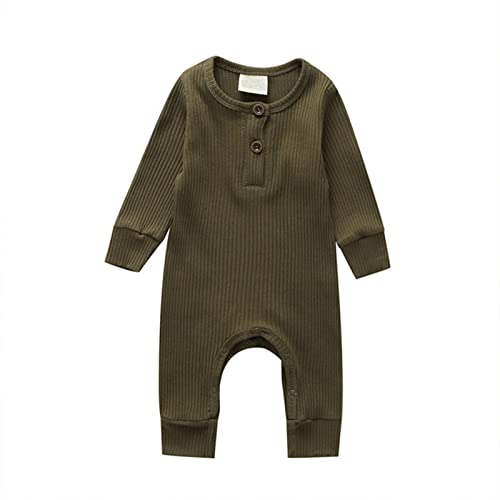 Image of CIYCUIT Newborn Baby Boy Girl Romper Clothes Infant Solid Ribbed Onesie Bodysuit Jumpsuit Outfits