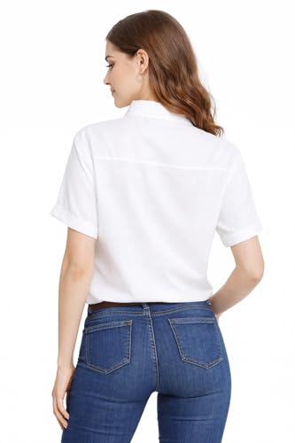 Image of MIZAGO Women's Half Sleeve Embroidered White Shirt
