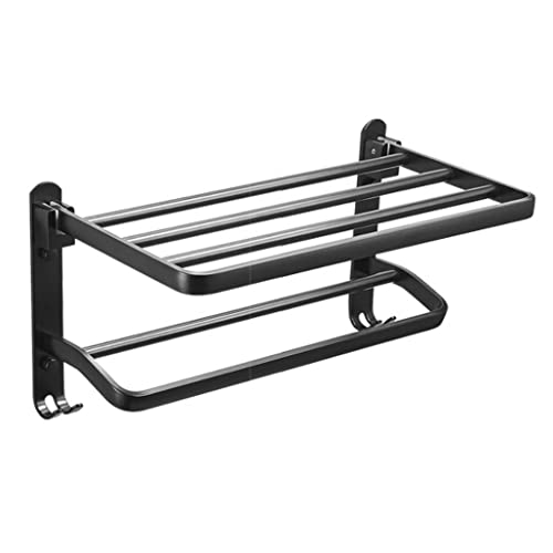 Toallero de baño de pared Wisdom de 50 cm con estante plegable negro