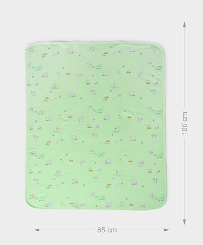 Image of Mi Arcus 100% Cotton Knitted Dual Layer Animal Print Warm Sherpa Blanket for Baby Boys Girls 0-12 M -Green 100x85 cm