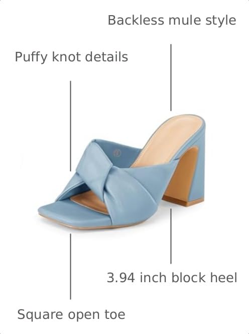 Image of Coutgo Womens Chunky Heeled Mules Puffy Knot Square Open Toe Slip On Sandals Summer Evening Party Prom Shoes