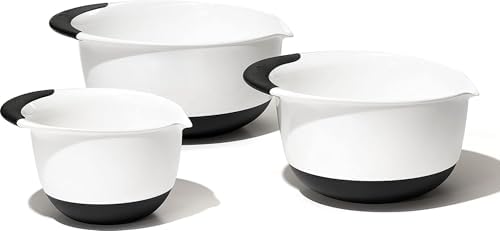 OXO Good Grips 3- Piece Plastic Mixing Bowl Set, 2500 ml,White/Bl...