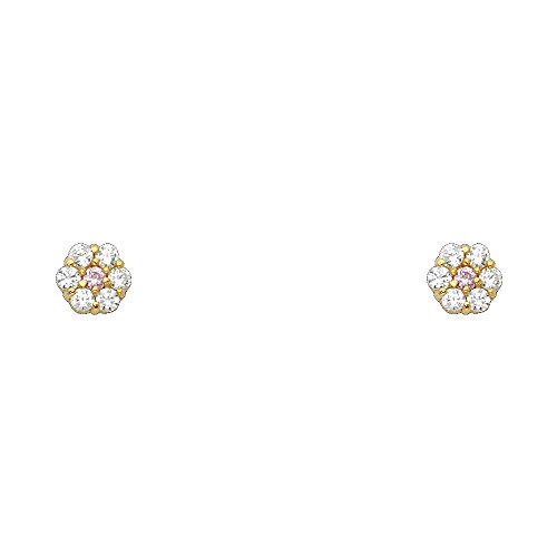 14k Yellow Gold Flower Stud Earrings with Screw Back - 12 Different Color Available2