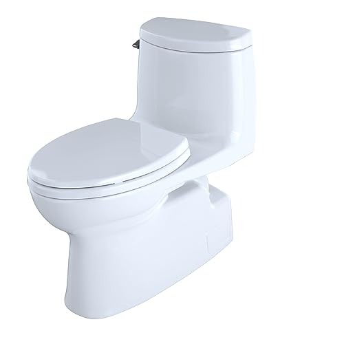 TOTO® Carlyle® II One-Piece Elongated 1.28 GPF Universal Height Toilet with CEFIONTECT and SS124 SoftClose Seat, WASHLET+ Ready, Cotton White - MS614124CEFG#01