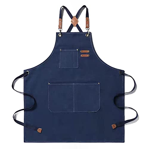 Tosewever Canvas Cross Back Chef Cotton Aprons for Men Women