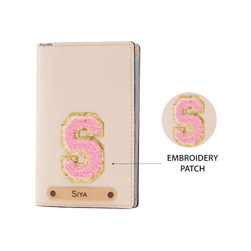 Image of AICA Personalised Name & Embroidery Patch Leather Passport Holder for Men & Women | Gifts for Women| Gift for Man|Passport Cover for Men| Passport Cover for Women (Cream)