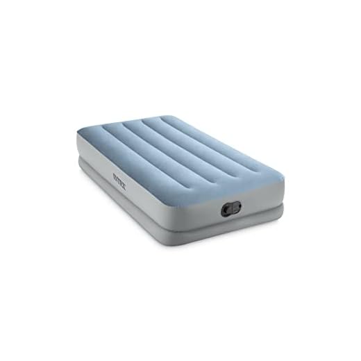 Intex 64157E Dura-Beam Plus Mid-Rise Air Mattress: Fiber-Tech – Twin Size – Built-in USB Electric Pump – 14in Bed Height – 300lb Weight Capacity