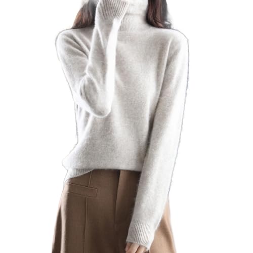 Womens Turtleneck Pullover 100 Percent Mink Cashmere Sweater Knitted Warm Long Sleeve Fitted Pullover Sweater