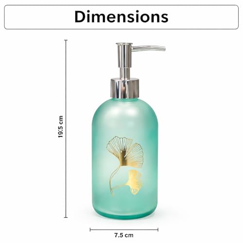 Image of Luxe Home International Flower Print Glass Soap Dispenser for Bathroom and Kitchen Sink Leak Proof Liquid Hand Wash Round Bottle Lightweight Smooth Finish (19.5x7.5 cm Sky) Pack of 1