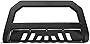 Textured Black AVT Style Bull Bar Brush Push Front Bumper Grill Grille Guard With Skid Plate For 05-21 Nissan Frontier / 05-07 Pathfinder / 05-15 Xterra
