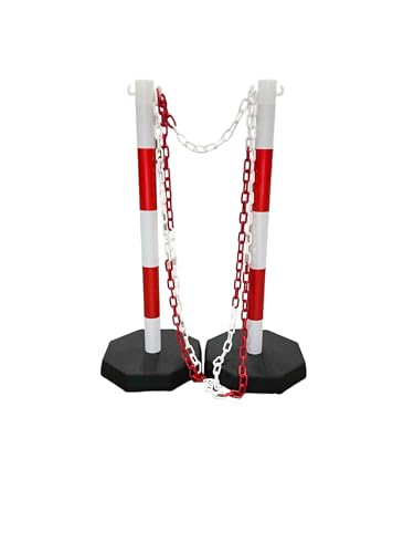 FLEXIBARRIER Poteaux et chaîne - Kit de barrière robuste - 2 poteaux en plastique avec chaîne de 5 m - Rouge/blanc