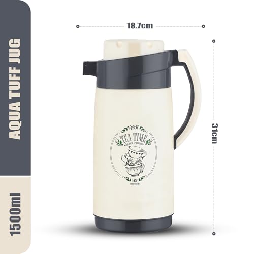Image of Trueware Aqua Jug Insulated Flask -1500 Ml | Insulated Tea Pot Kettle Inner Steel Outer Plastic | Hot & Cold | Food Grade Plastic | Lightweight BPA-Free | Wide Mouth Design | Ideal for Office, Travel