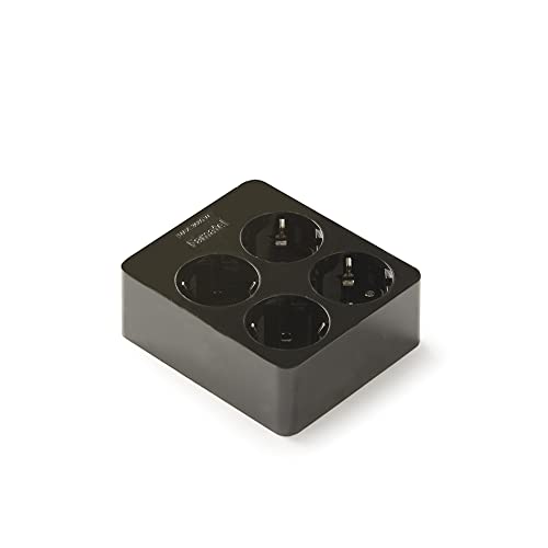 FAMATEL – Regleta de 4 tomas | Estructura cuadrada | Sin Cable | Hasta 3680W | 16A | 250V | Protección Infantil | Orientación tomas a 45o | Evita consumos fantasma | Negro