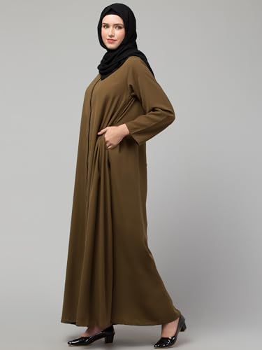 Image of Mallika Women Modest Wear Nida Matt Front Open Zipper Abaya Burkha for Everyday use (Light Brown, S)
