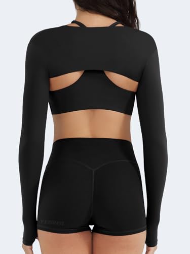 Image of YEOREO Women Crop Top Long Sleeve Bolero Open Front Workout Cropped Shirts Sports Shrug