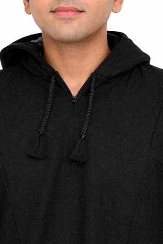 Image of Exotic India Men's Woolen Blend Kashmiri Phiran with Hood | Pure Wool Long Overcoat-Oversized Phiran for Men
