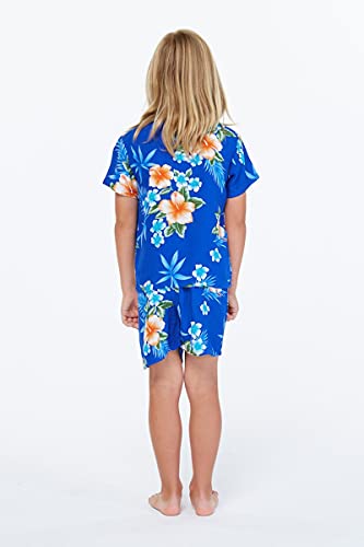 Image of Matchable Family Hawaiian Luau Men Women Girl Boy Clothes in Hibiscus Blue