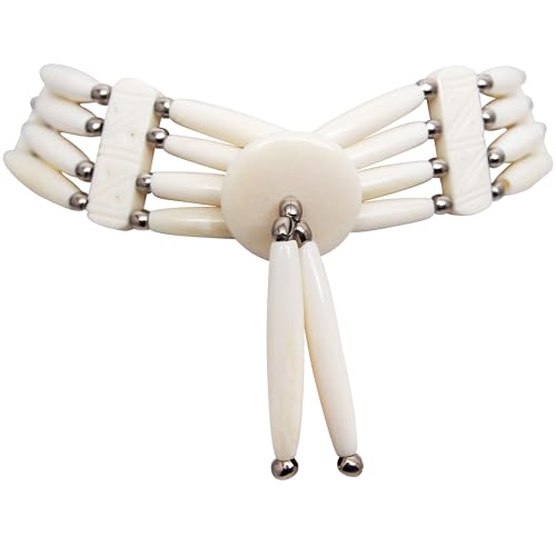 outROAR Gear American Indian Style Bone Choker Necklace, 4 Row White Traditional Hairpipe, Unisex Adjustable