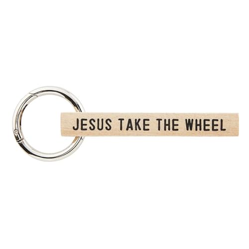 Santa Barbara Design Studio Keyring Wood Tag Face To Face Keychain 3.75 Long Jesus Take The Wheel