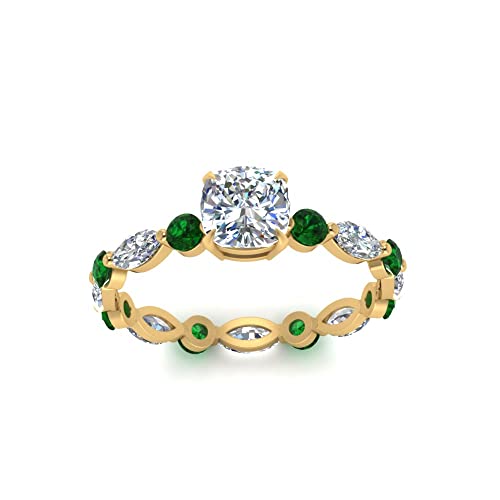 Image of 55Carat Choose Your Gemstone Marquise and Round Eternity Engagement Ring Yellow Gold Plated Cushion Shape Side Stone Engagement Rings Lightweight Office Wear Everyday Gift Jewelry US Size 4 to 12