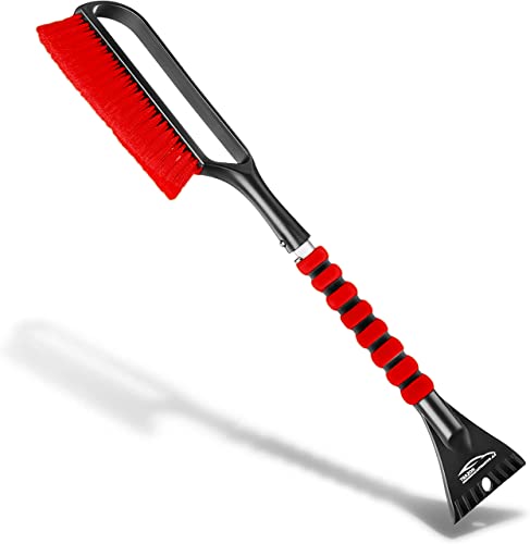 27" Snow Brush And Ice Scraper For Car Windshield With A Foam For Cars, Suv, Trucks - Detachable Scraper - No Scratch - Heavy Duty Handle, Snow Broom, Remover, Easy Scraper (Red) #TOP30