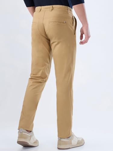 Image of Parx Men Low Rise Tapered Fit Solid Pattern Cotton Spandex Blend Flat Front Casual Trouser