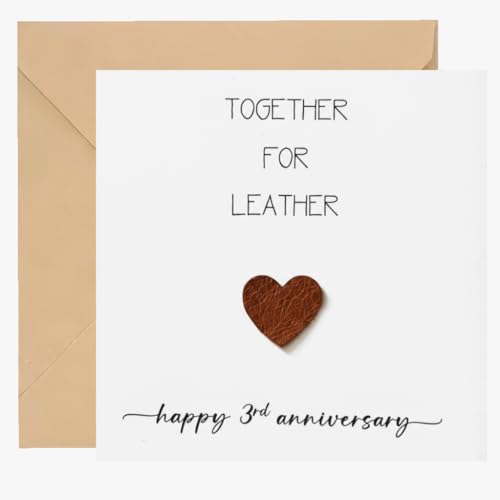3rd Wedding Anniversary Card with Envelope - Together for Leather - Leather Wedding Anniversary Card for Husband Wife Couple Mum & Dad - Third Anniversary Idea & Gift for Men/Women