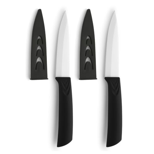 Amefa AUENTHAL Keramikmesser 10 cm Klingenlänge weiße Klinge aus Keramik extrem scharf ergonomischer Griff schwarz inklusive Klingenschutz Schälmesser Küchenmesser