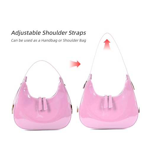 Image of Y2K Moon Bag Women's Crescent Shoulder Bag Retro Handbags Top Handle Patent Leather Cute Small Underarm Bag