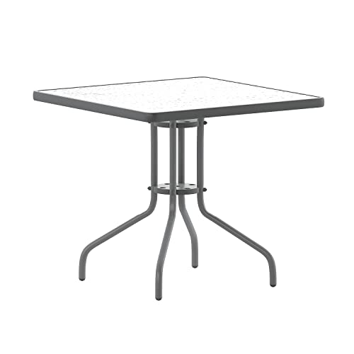 Flash Furniture Barker 31.5'' Square Tempered Glass Metal Table, Silver
