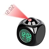 Projektionswecker，Digital Projektionswecker mit Temperatur und Zeit-Projektion/USB-Anschluss ， Dual-Alarm 12 / 24H LED-Anzeige，Batteriebetriebene uhr für Kinder Senioren Schlafzimmer Reisen (schwarz)