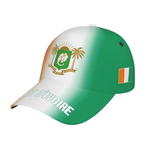 HACXZ Gorras de béisbol Unisex para Adultos con Estampado 3D de la Bandera de Costa de Marfil y Colores degradados, Ideales para Aficionados al fútbol. Color Negro.