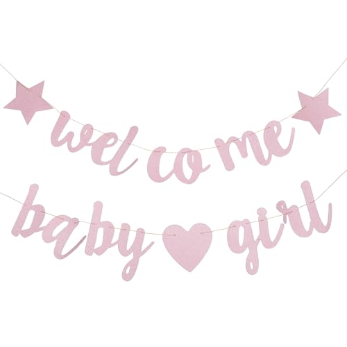 SHINEOFI Pancarta Decorativa de Bienvenida al Ñiño Purpurina, Diseño de Estrellas Rosa para Shower, Decoración para Fiesta de Revelación de Género, Material Papel, Estilo Aleatorio