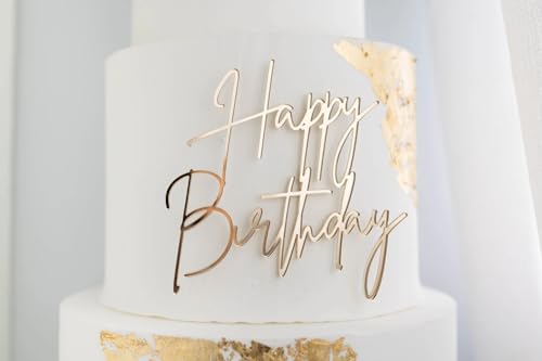 1PCS Happy Birthday Cake Topper,Gold Mirror Acrylic Boy or Girl Cake Sign Decorations,Birthday Cake Charm Supplies for Birthday Party Cake Dessert