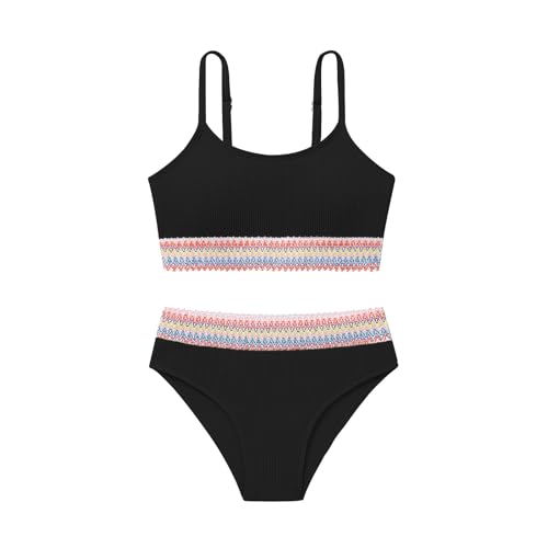 Weixinbuy Girls Swimsuit Color Block Bathing Suit Adjustable Strap Two Pieces Bikini Swimsuits Beach Swimwear for Girls 9-16Y