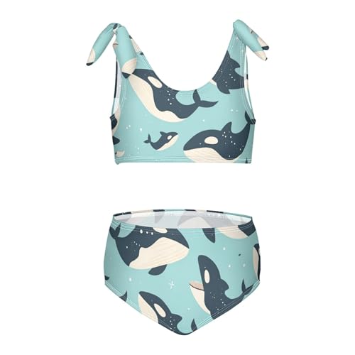 Killer Whale Pattern Animal Girls 2 Piece Kids Bikini Set Quick-Dry Swimsuit Swimming Suits Adjustable Strap