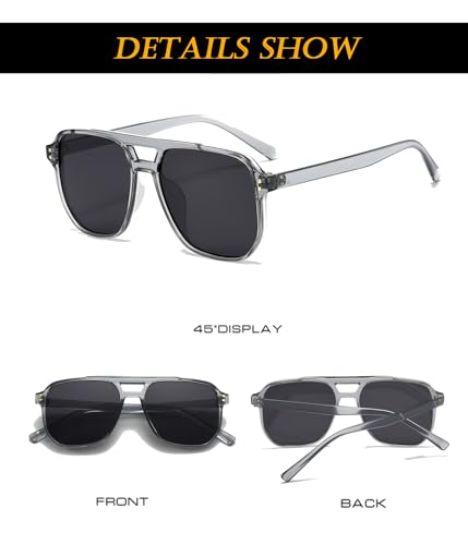 Image of EYLRIM Retro Aviator Sunglasses for Women Men Classic 70s Square Frame Sun Glasses Vintage Shades(A7 Transparent Grey /Grey)