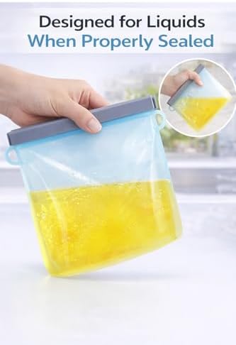 Reusable Silicone Food Storage Bags: Leak-Reistent Stand-up Pouches for Meal Prep, Sandwiches, Snacks, Baby Food, 3 Pack (500ml, 1000ml, 1500ml). BPA-Free, Freezer and Dishwasher Safe, Eco-Friendly - Thumbnail 4