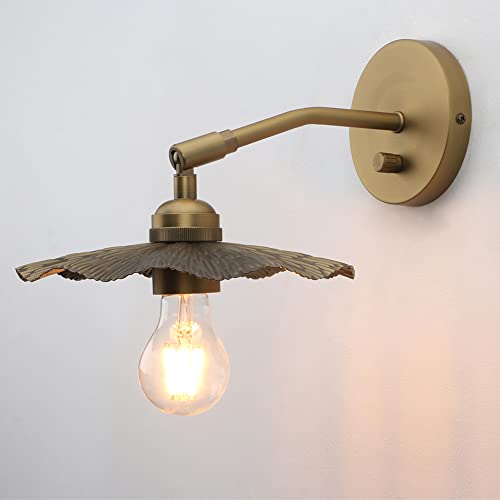 Image of Pathson Dimmable Wall Sconce Metal Brass Finish, Adjustable Lighting Angle Bathroom Wall Vanity Lighting Hardwired Bedside Lamp Art Decor for Living Room Farmhouse Study Room