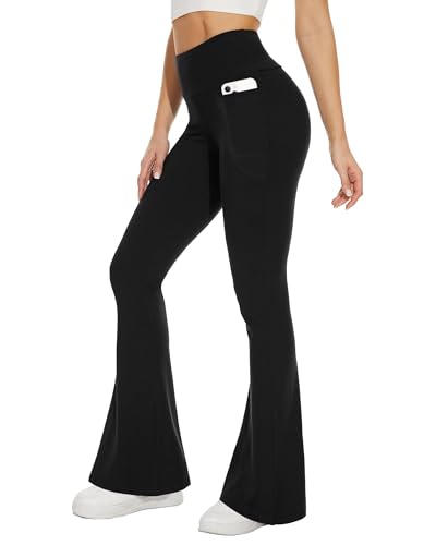 Sundwudu Black Flare Yoga Pants for Women - Soft High Waist Bootcut Leggings Tall & Long Bootleg Pants for Women