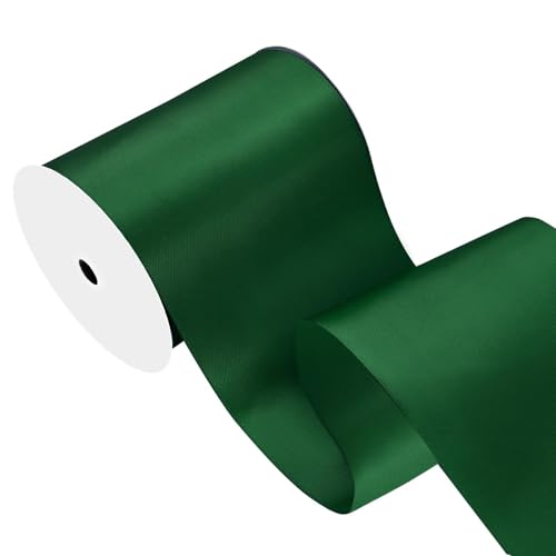 Image of Forest Green Satin Ribbon 4 inch X 15 Yards Polyester Ribbon for Gift Wrapping Very Suitable for Weddings Party Hair Bow Invitation Decorations and More