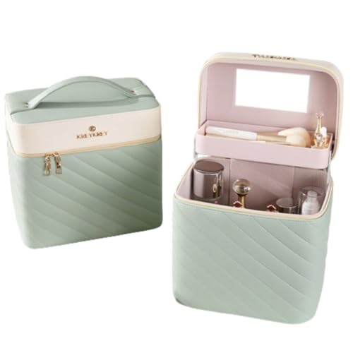 Sdvieuk メイクボックス コスメボックス コスメ収納 化粧品収納ボックス 化粧品 収納ケース 化粧箱 鏡付き大容量 小物入れ 化粧品 収納 防塵防水 整理簡単 おしゃれ 持ち運び便利 強い耐久性 多機能 レディース プレゼント (809モデル,グリー