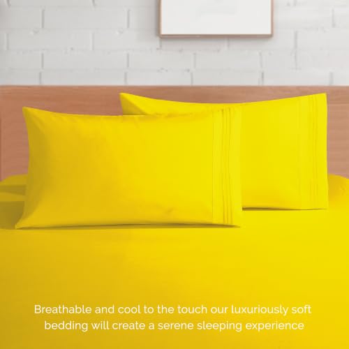 Image of Elegant Comfort Luxury Quality Microfiber 4-Piece 1500 Premium Hotel Sheet Set-Wrinkle Resistant, All Around Elastic Fitted Sheet, Deep Pocket up to 16 inch, Cali King, Yellow
