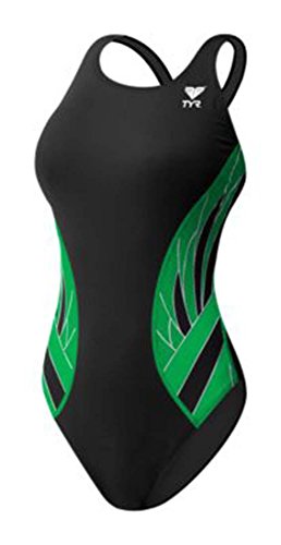 TYR Youth Phoenix Splice Maxfit Swimsuit, Black/Green, Size 22