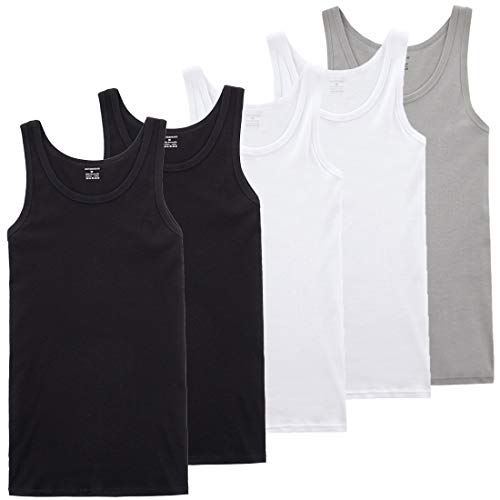 TUUHAW Camisetas de Tirantes para Hombre Pack de 5 de Algodón 100% Cómodo Múltiples Colores Y Tamaños Negro/Blanco/Gris L
