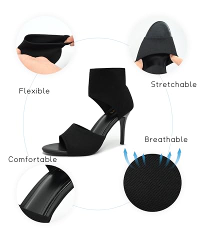 Peep Toe Heels for Women Sexy 3 Inches Stiletto Heeled Sandals for Women Open Toe Wide Stretchy Knit Heel Sandal Booties Slip On Comfortable Dressy Shoes for Prom, Party and Work2