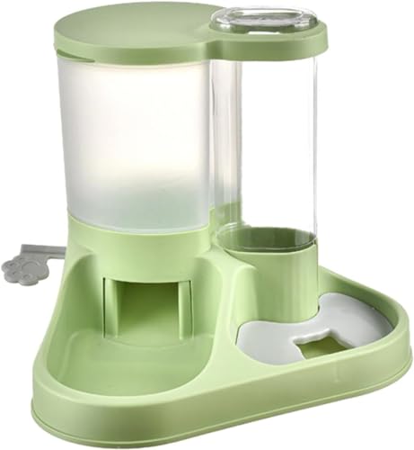 Image of Dog Bowl, 2 in 1 Automatic Cat Food and Water Bowl Set with Water Dispenser and Stainless Steel Bowl for Cats and Small Dogs Automatic Water Feeder Water Drinker (Green)