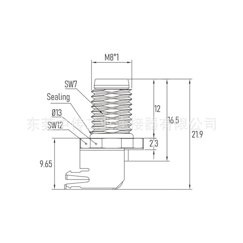 Connecteur étanche M8 3 broches mâle coudé A-Code blindé pour PCB - 2