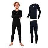 AMZSPORT Thermounterwäsche für Kinder, Skiunterwäsche und Funktionsunterwäsche für Fussball und Training im Winter, Thermowäsche für Mädchen und Jungen, Warm und Bequem, Schwarz XXL